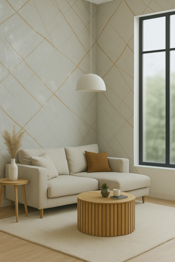 Rollo Adhesivo Tipo Marmol Beige Con Vetas Marrones